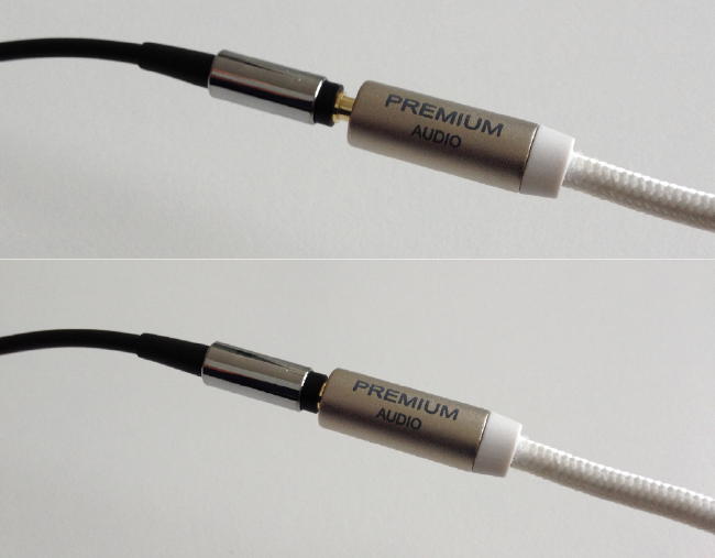 Kritisch: Damit der Kopfhörerstecker korrekt in der Buchse des Kabels einrastet, ist Druck nötig - bei filigranen 3,5 mm Steckern wie hier dem der B&W P7 ist das nicht die beste Idee