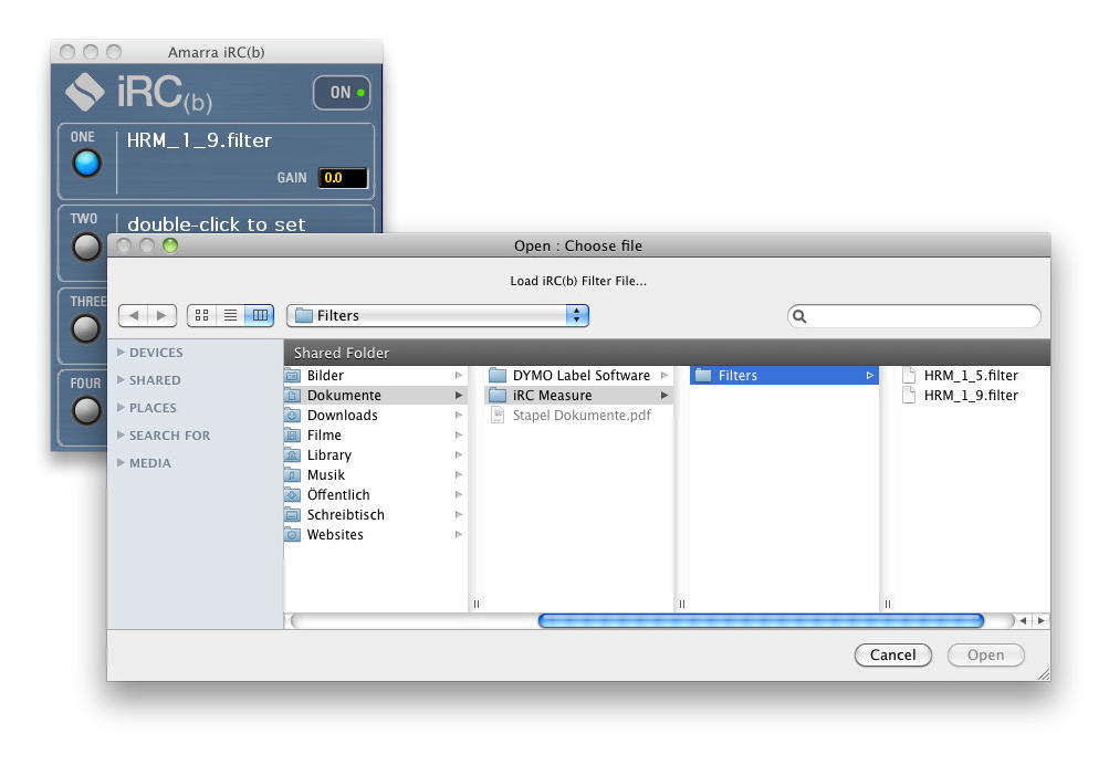 iRC(b) Setup - Schritt 8: Jetzt kann in der Player-Software Amarra 3.0 der iRC(b)-Filter ausgewählt werden
