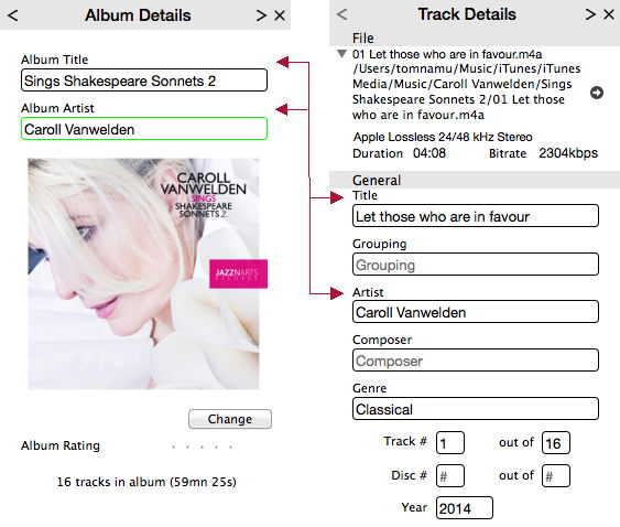 Die Tags Album Title und Album Artists sind wichtig für die korrekte Sortierung, aber nicht identisch mit den vertrauten Tags Artist und Title