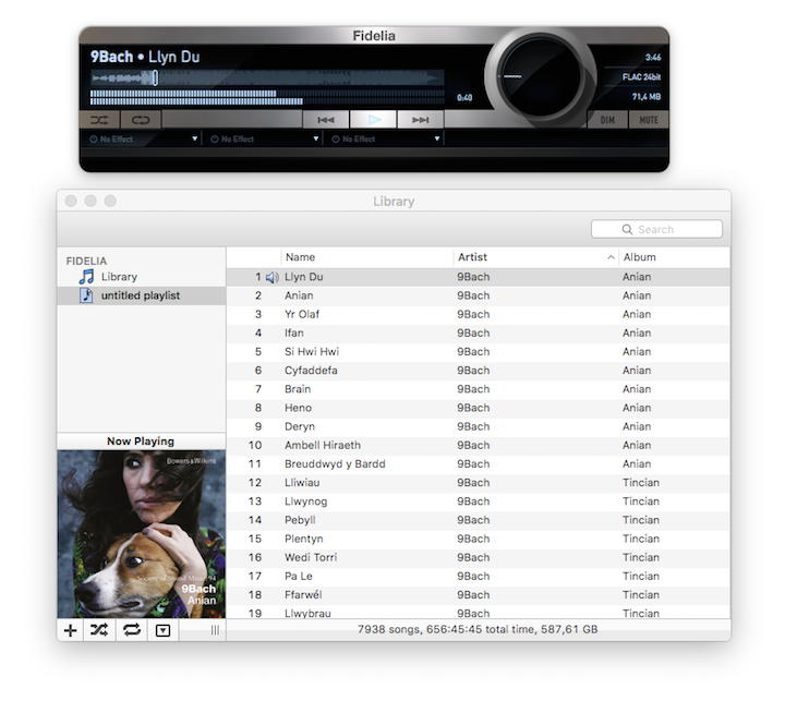 Die Playlist von Fidelia ist eine Liste - ausschließlich. Coverflow oder Lightbox gibt es nicht, aber das Cover wird bei der Wiedergabe eingeblendet